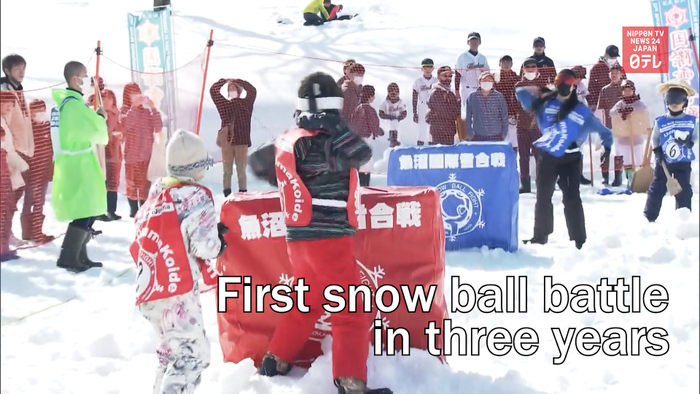Hundreds enjoy first snow ball battle in three years in northern Japan