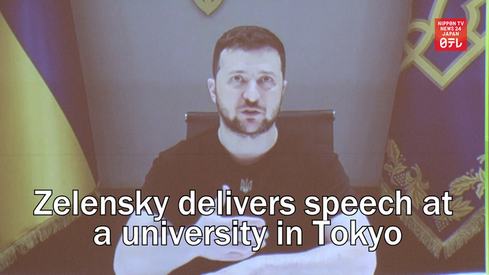 Ukraine president Zelensky delivers speech at a university in Tokyo