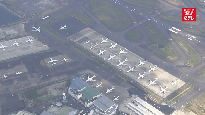 Tokyo's Haneda airport full of idle planes